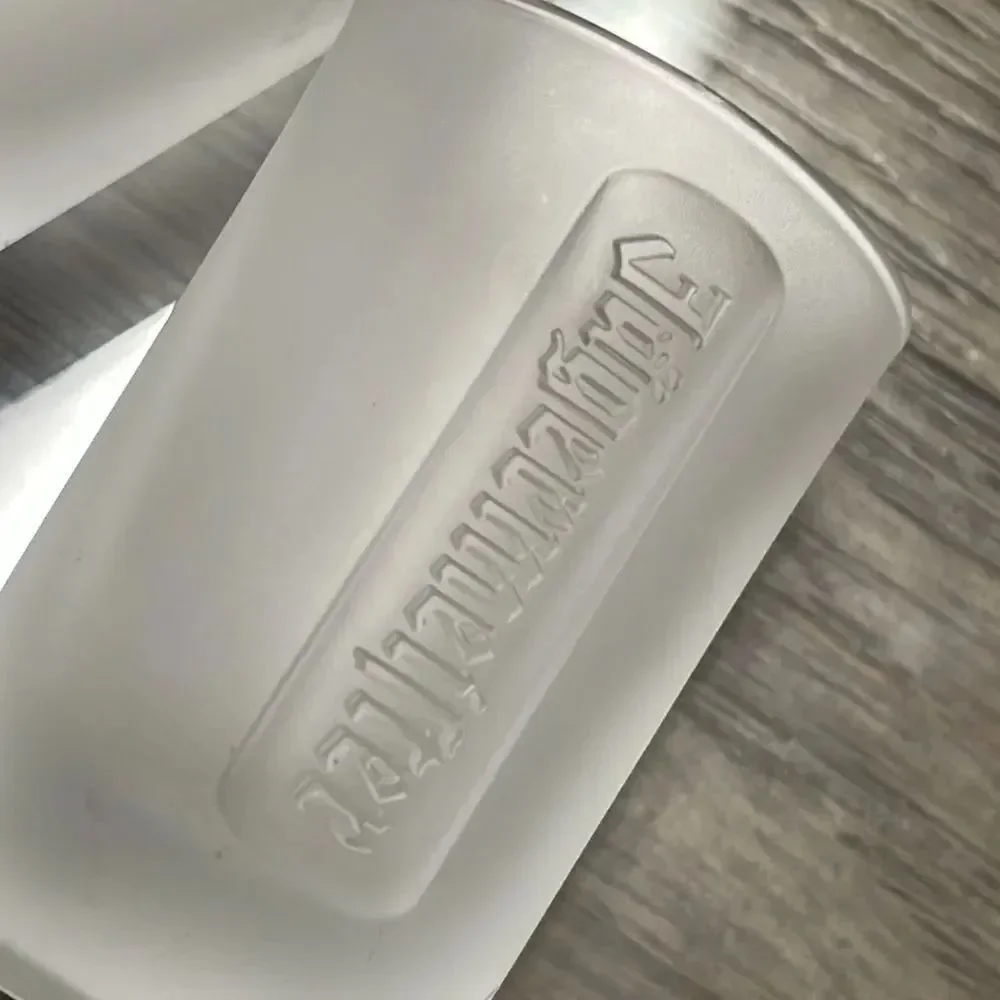 Pair of Embossed Jagermeister Frosted Glass 1 fl. oz Shot Glasses Barware Bar